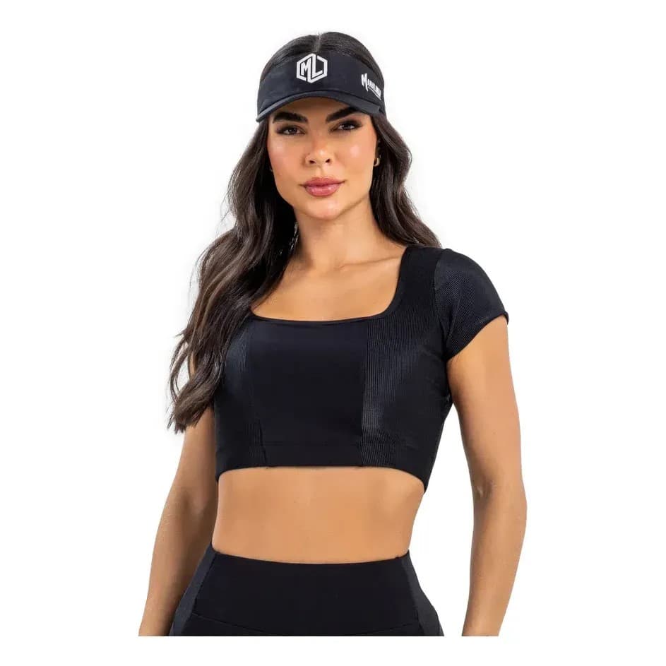 Top Cropped Feminino Manalinda Canelado Ribana Recorte Costas Alta Sustentação Academia Treino Fitness