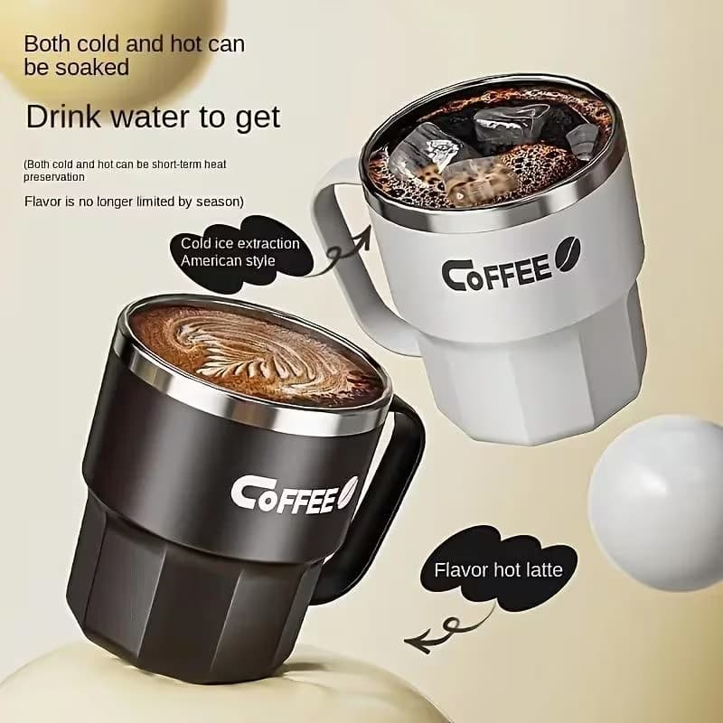 Xícara de café isolada de aço inoxidável 400ml, equipada com tampa resistente ao calor e alça criativa, adequada para ca