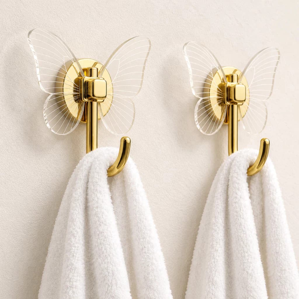 Kit Gancho Decorativo Borboleta Acrílico 2 Peças Autocolante Dourado Gold Vendido(s) - 4pcs