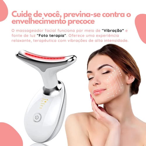 Massageador Facial Eletrico Pescoço Led Lift Fototerapia Anti Rugas Usb Branco