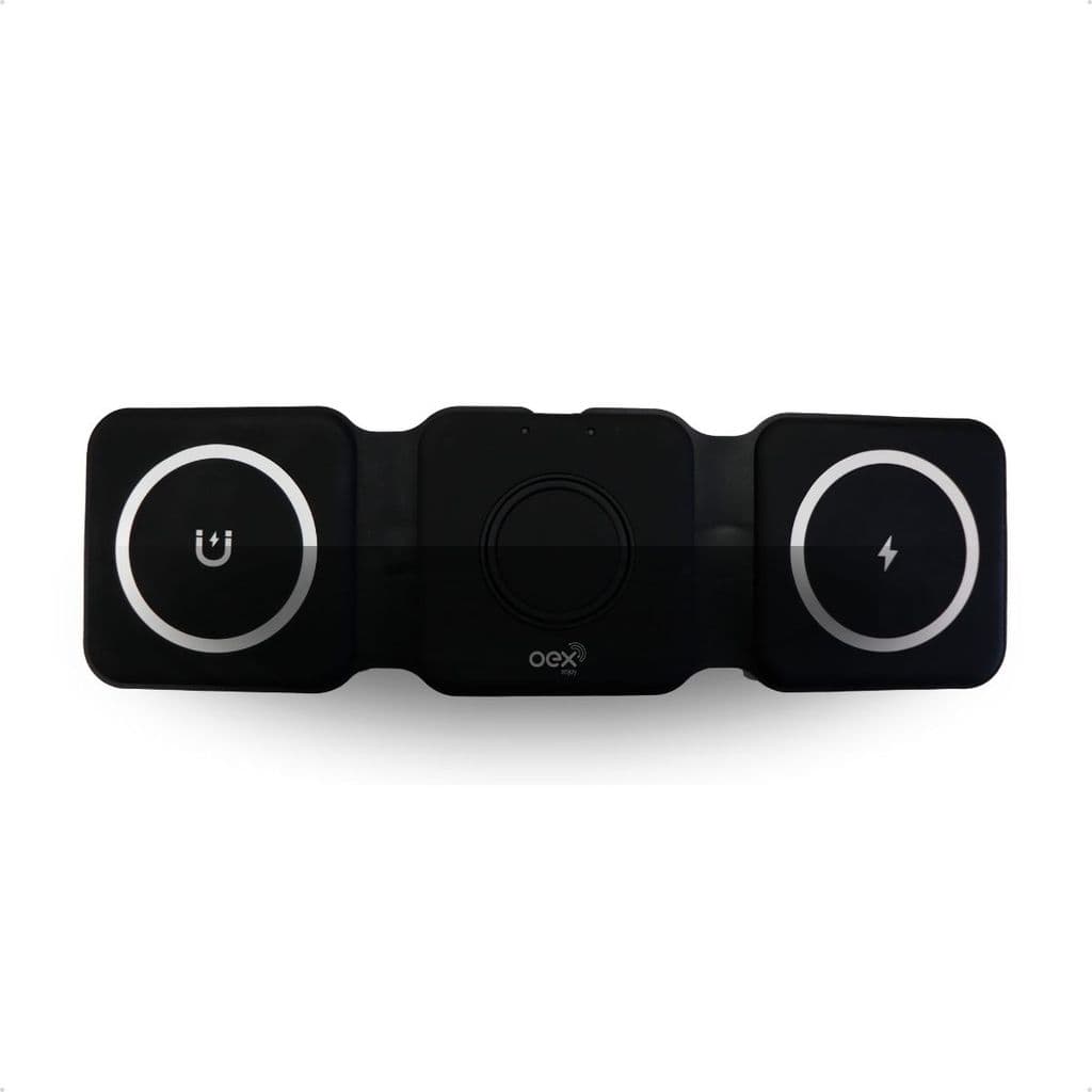 Estação De Carregamento Wireless 3 Em 1 Oex CW106 Base Por Indução Dobrável 15W Premium