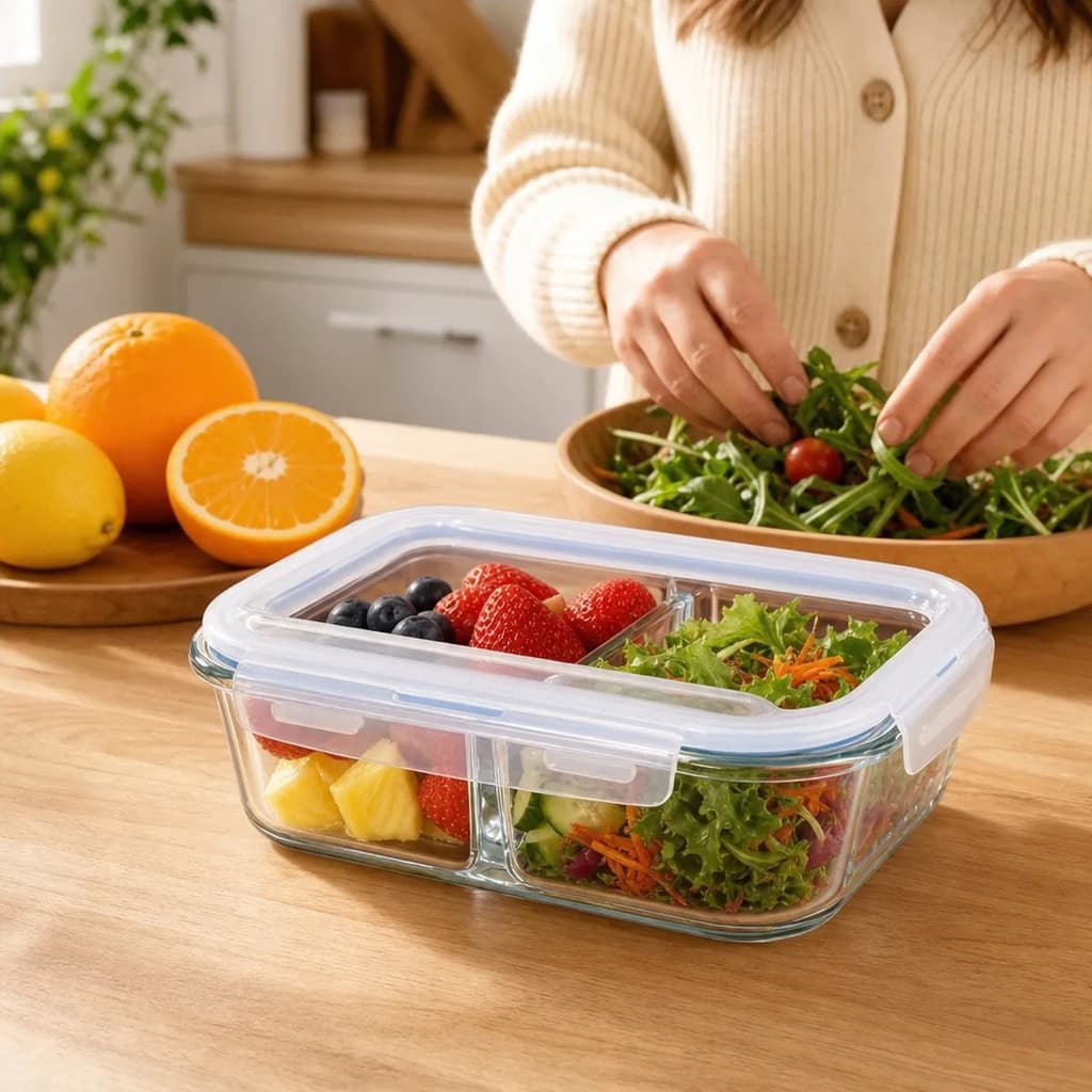 Pote Hermético Vidro Transparente 1040ml Divisória Internar Marmita Alimento Borossilicato
