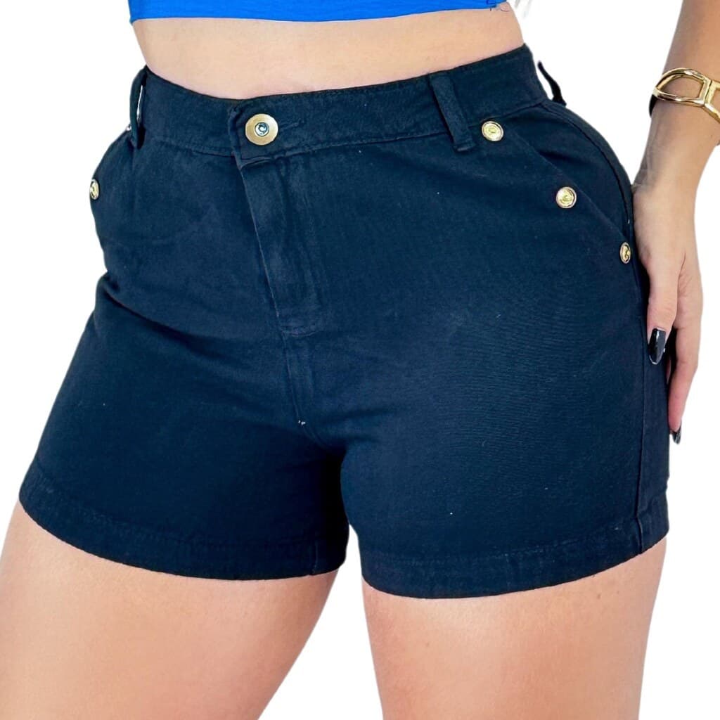Short Jeans Feminino Preto com Detalhes Laterais, Jack