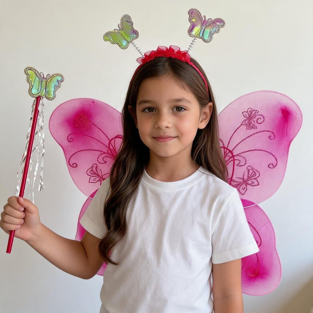 Kit 3 Peças Asa de Borboleta Fada para Carnaval, Festas e Fantasia Infantil Rosa Escuro