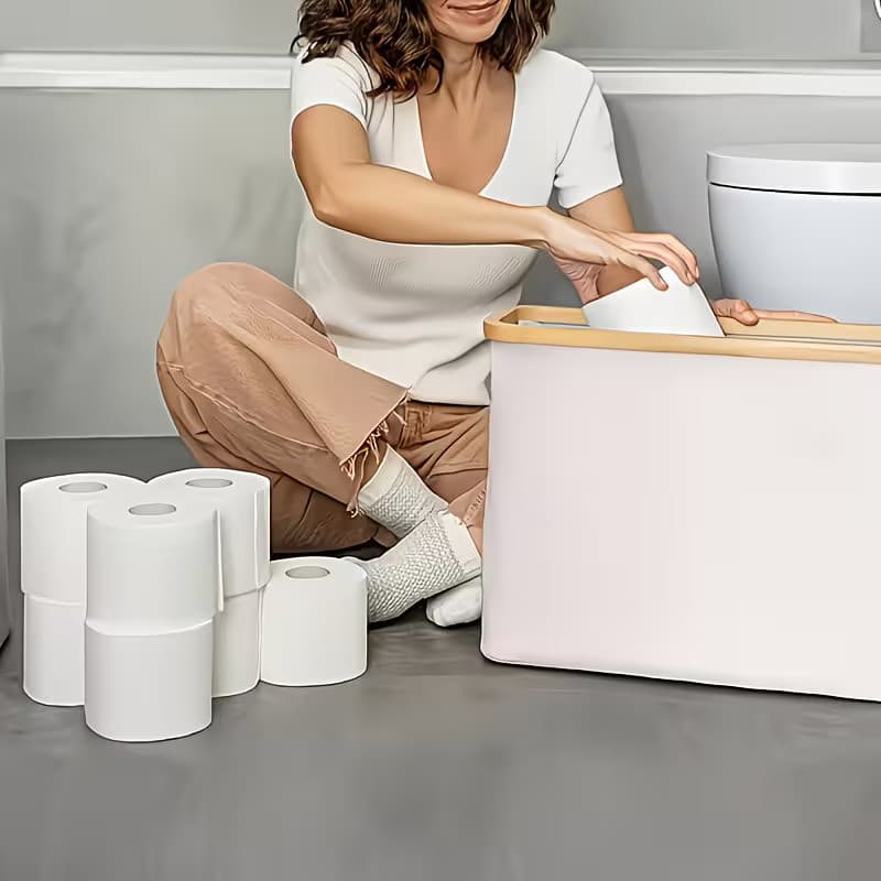 Suporte Cesto De Papel Higiênico De Bambu Com Tampa Para Armazenamento De Armário De Banheiro mil+ Vendido(s) - Branco