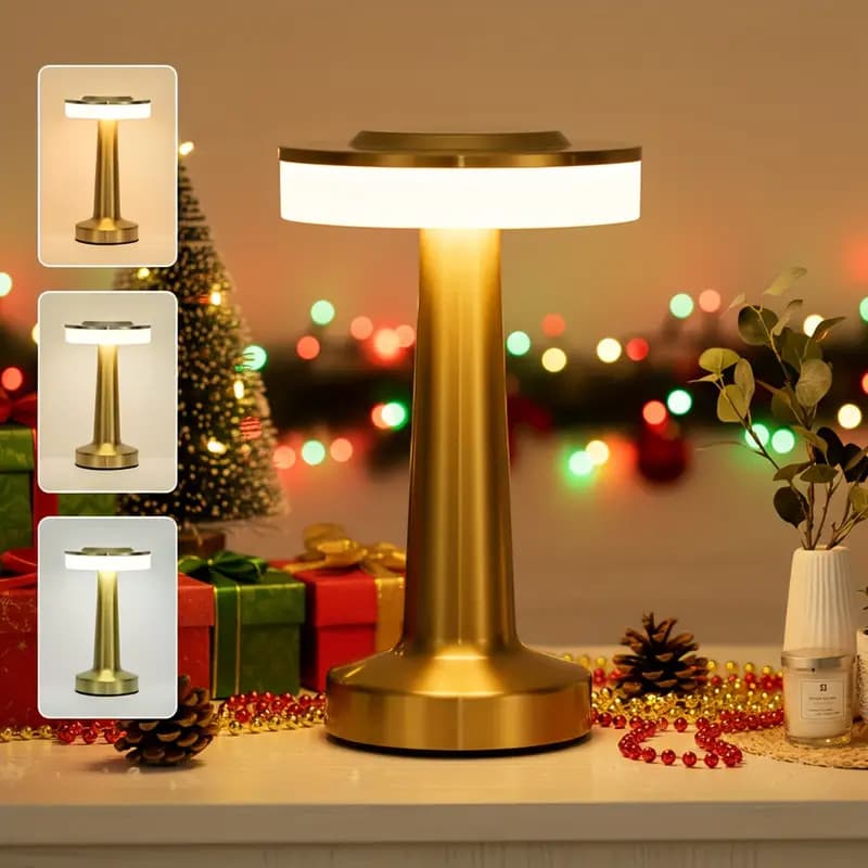 Candeeiro de mesa LED de Metal portátil, controle de toque de 3 cores Avaliação da loja - Prata