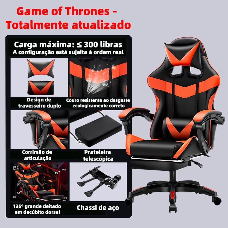 Cadeira Pc Gamer Giratória Ergonômica Couro Com Descanso no Pix - Preto Azul