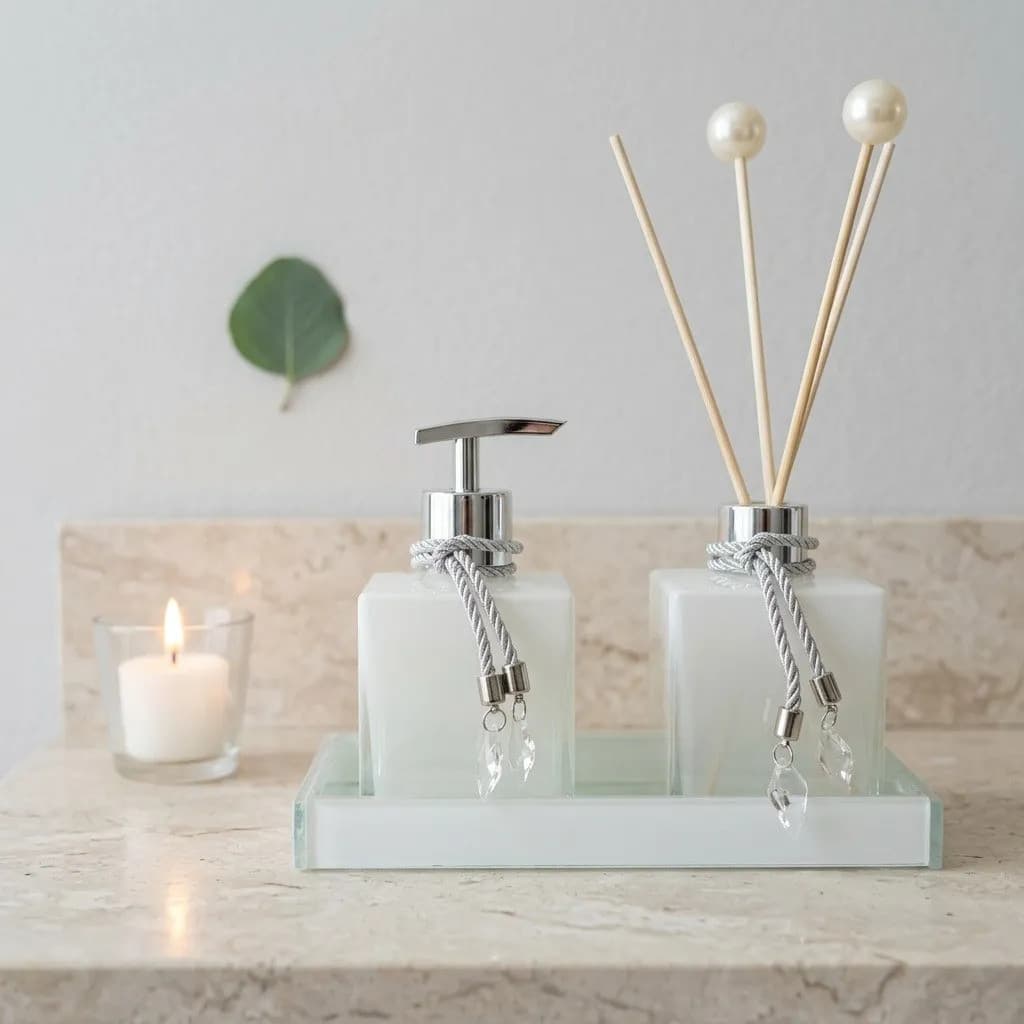 Kit Lavabo Difusor Bandeja Espelhada Vidro Pintado Luxo