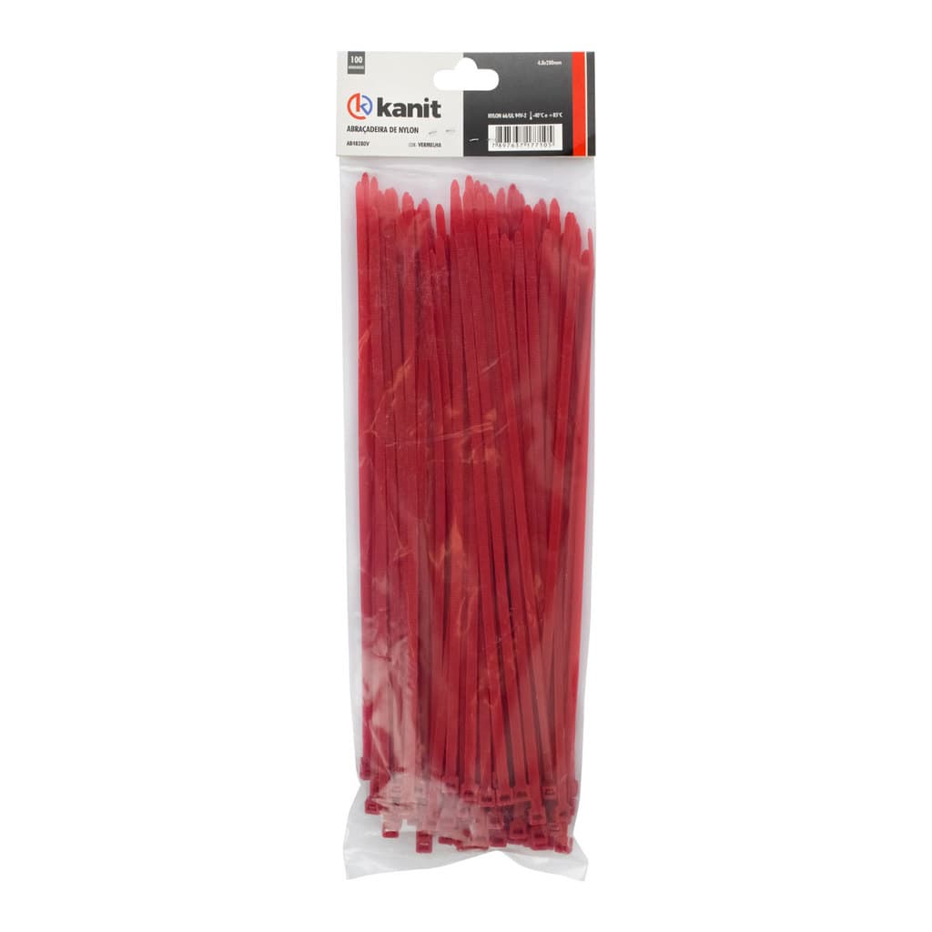 Jogo 100 Abracadeiras Nylon Vermelha 28cm Enforca Gato Grossa Alta Resistencia Plastica Kanit Eletrica
