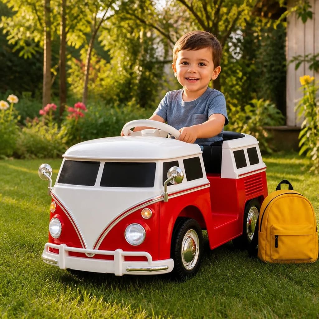 Carrinho Carro Elétrico Infantil Controle Remoto 6V Retrô kombi Som Música LED