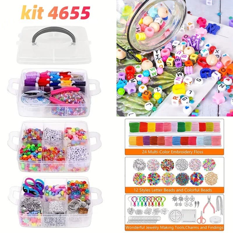 Kit De Acessórios Para Fazer Joias Ferramenta Alicate Para Pulseiras Diy 4655Pcs Kit De Miçangas no Pix - Variação: