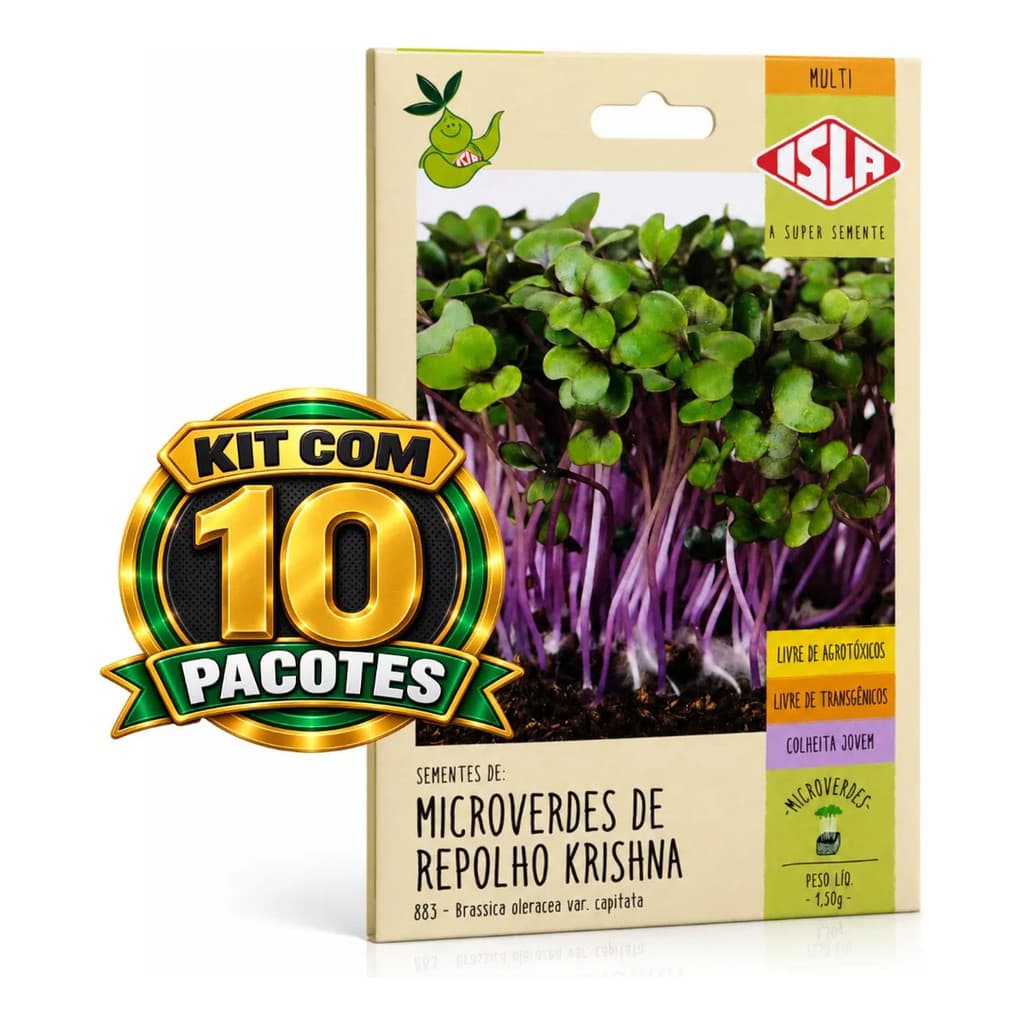 10 Pacotes Sementes Para Microverdes de Repolho Krishna Roxo Colheita Jovem em Horta Caseira
