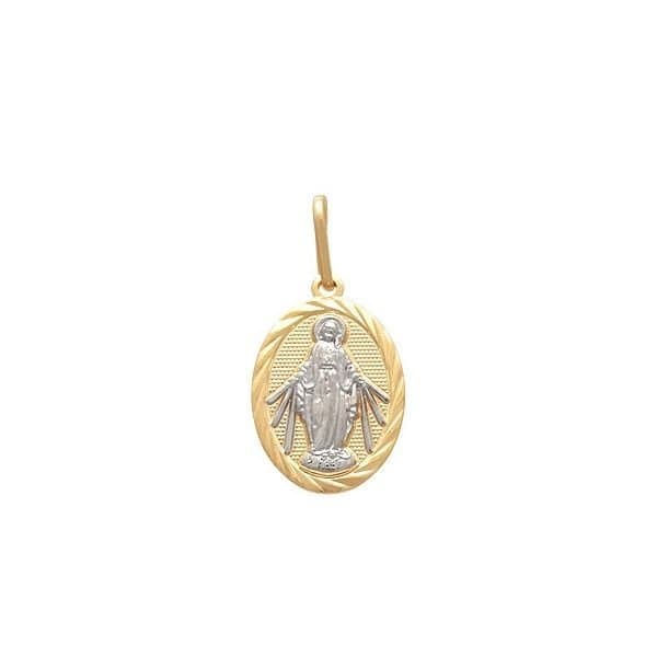 PINGENTE OVAL RETICULADO NOSSA SENHORA DAS GRAÇAS COM RÓDIO