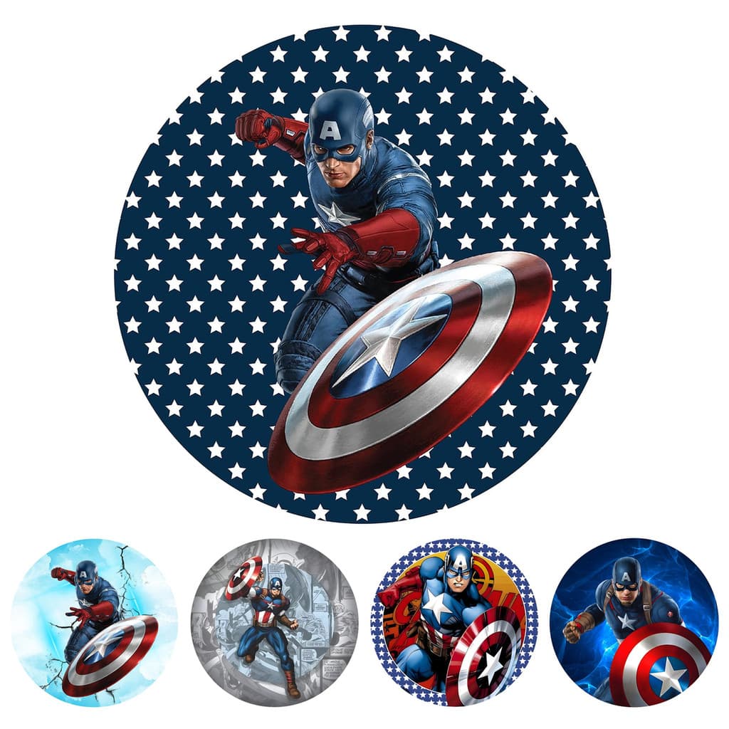 Painel de Festa Capitão America 50cm Redondo Sublimado com Elástico
