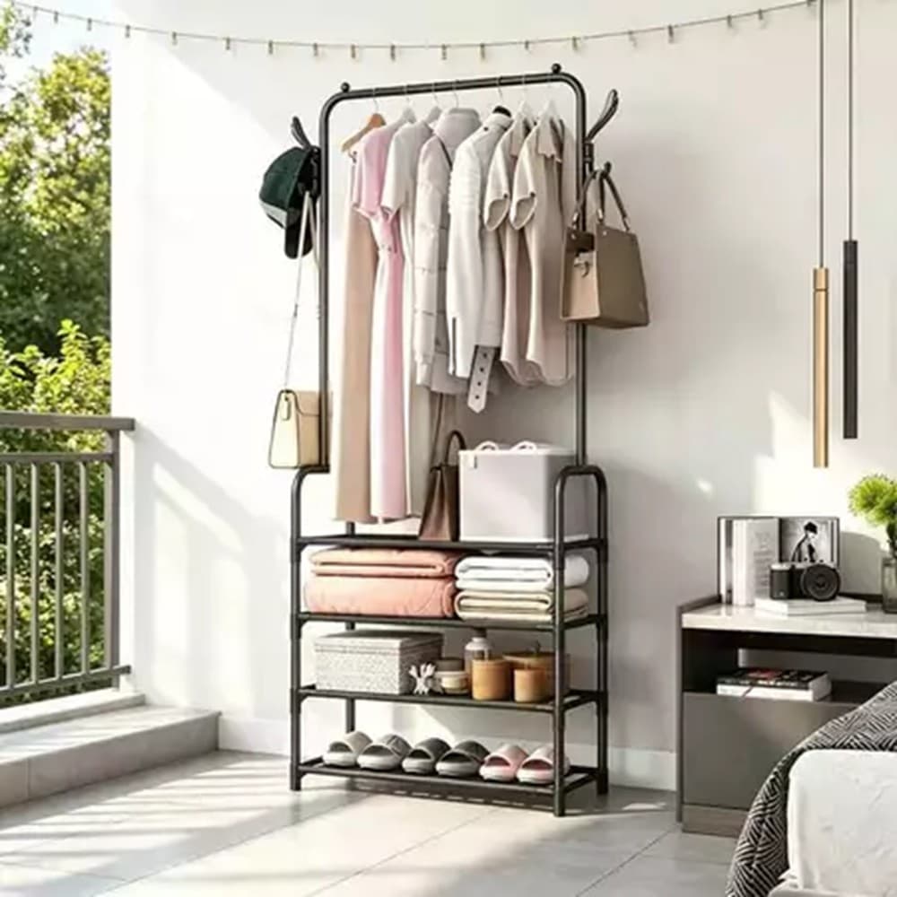 Arara de Roupas com Sapateira Multiuso 4 Andares Organizador Closet Cabideiro Resistente e Compacto