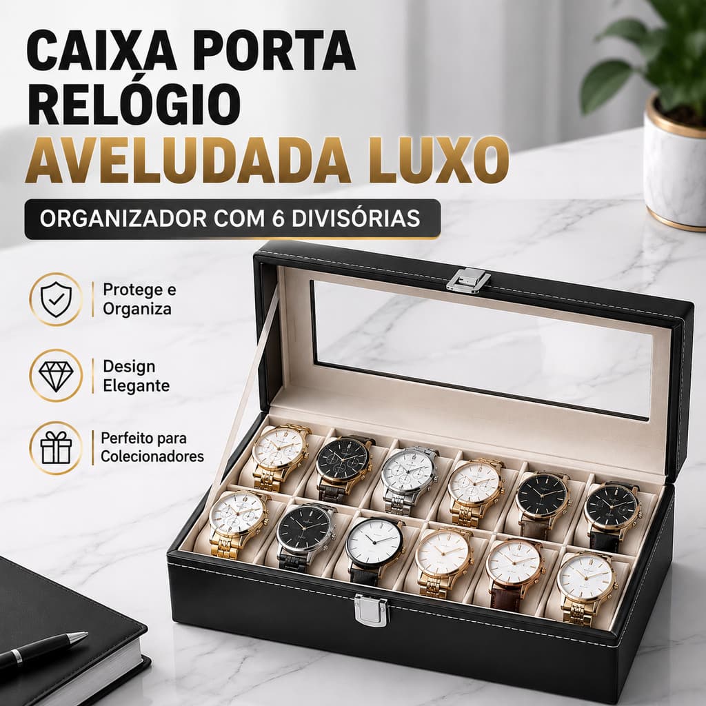 Porta Relógio Estojo Organizador Divisórias Maleta Caixa Aveludado com 1/3/6/12