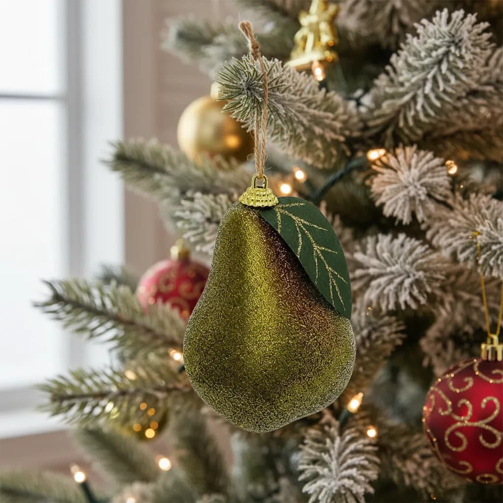 Pendente De Natal De Frutas Com Gritter De Luxo Decorativo Pera