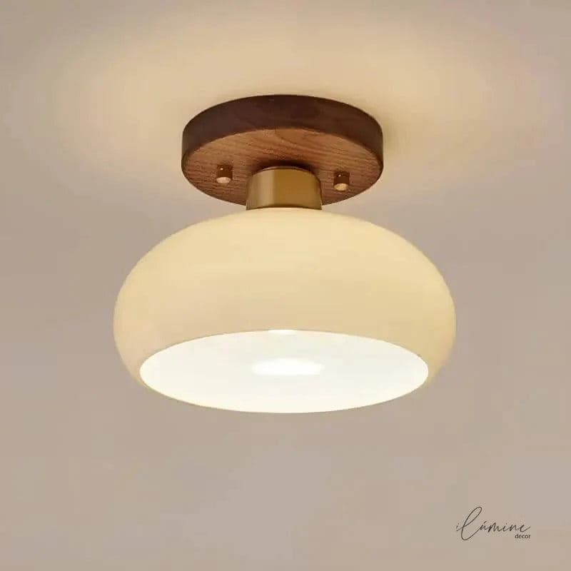 Luminária de Teto Sofisticada Vidro e Madeira