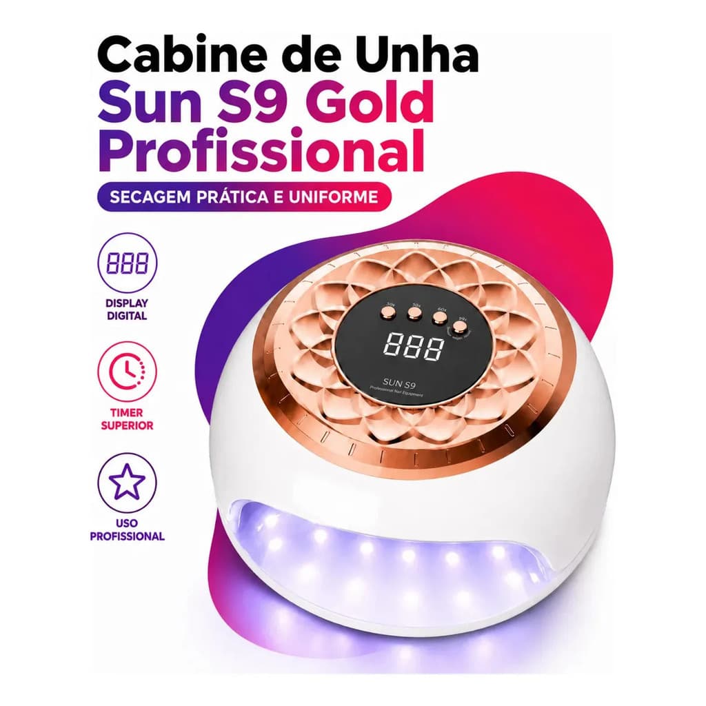 Cabine LED UV BMED Sun S9 Gold 268W 57 LEDs Bivolt Secador Unha Gel Acrigel Manicure Profissional
