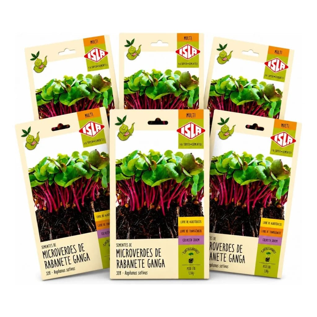 6 Envelopes de Sementes para Cultivo de Microverdes de Rabanete em Horta Caseira