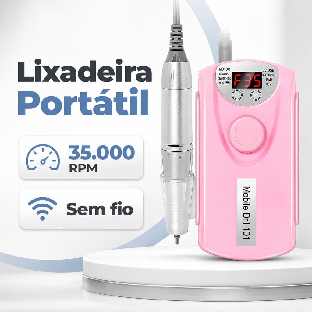 Lixadeira Elétrica de Unhas Sem Fio Alta Rotação Para Manicure e Pedicure