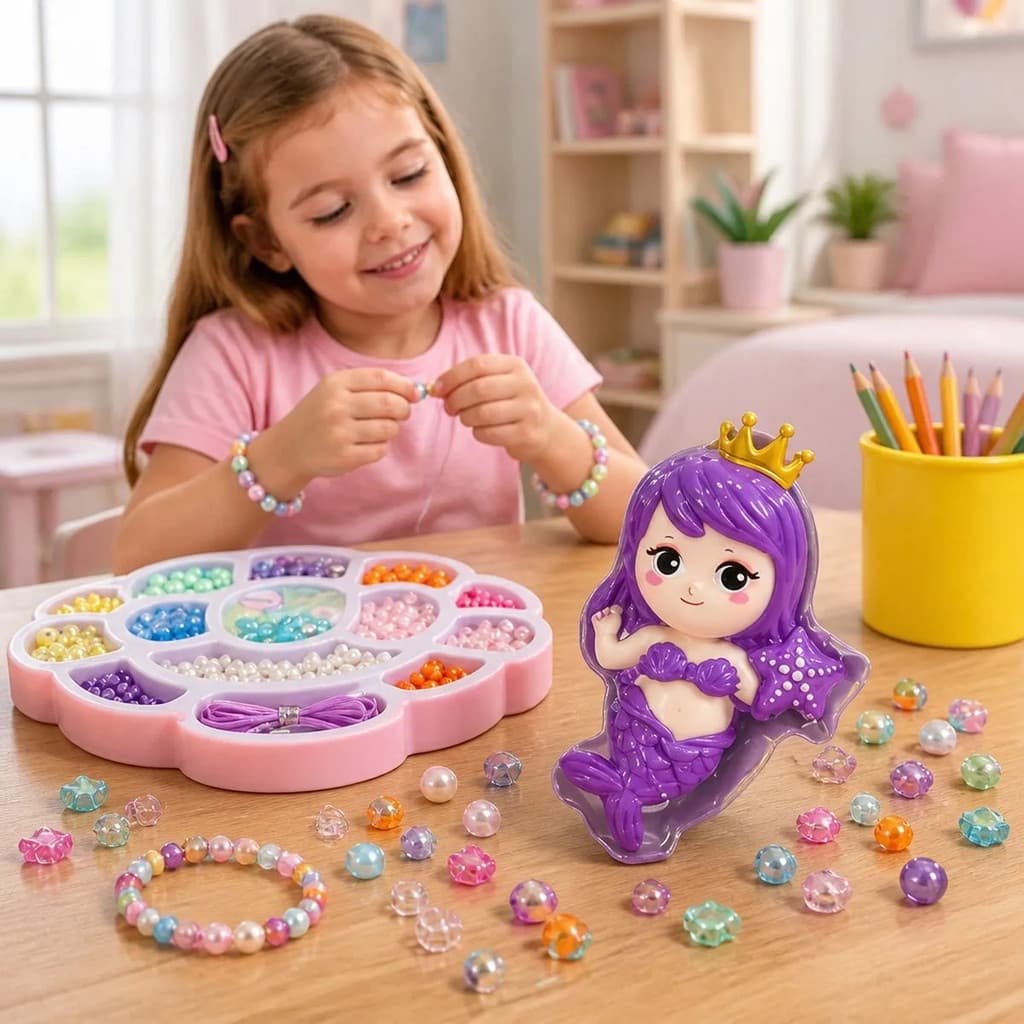 Kit Bijuteria Infantil Miçangas Montar Pulseira Colar Estojo Fazer Biju Presente Menina