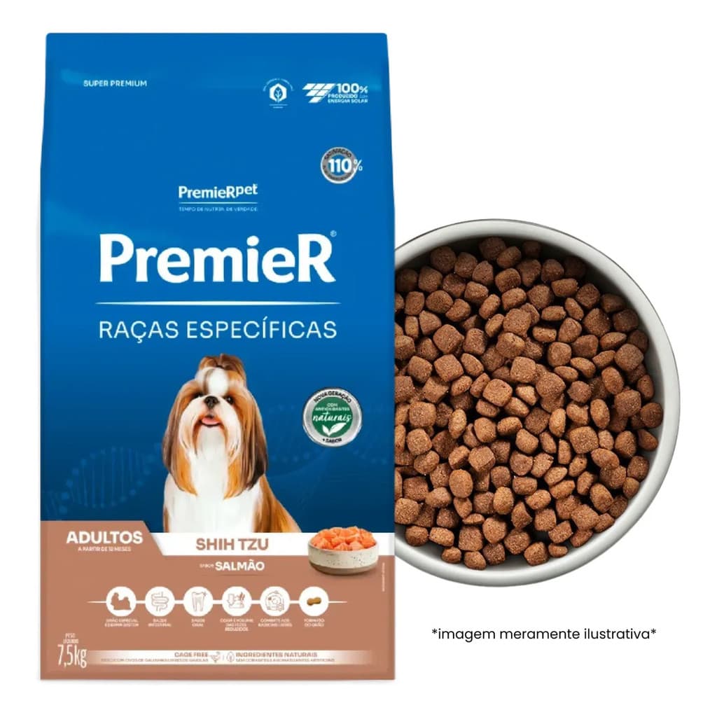 Premier Ração Cães Raças Específicas Shih Tzu Adulto Sabor Salmão 7,5kg