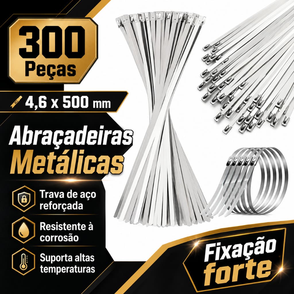 300 braçadeiras de Metal reforçadas 4.6x500mm, Material de aço inoxidável 304, anticorrosão, com fechaduras de segurança