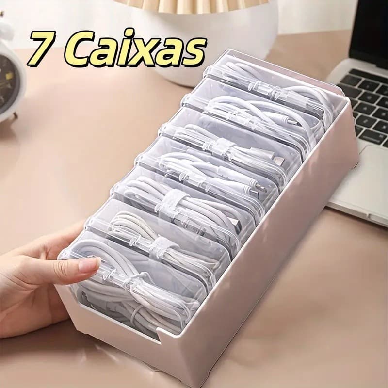 Conjunto Organizador de Cabos de Plástico Com 7 Caixas de Armazenamento Transparentes Vendido(s) - Variação: