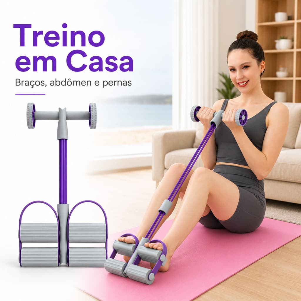 Ab Roller 3 em 1 com Suporte de Pedal Automático e Bandas para Exercícios em Casa