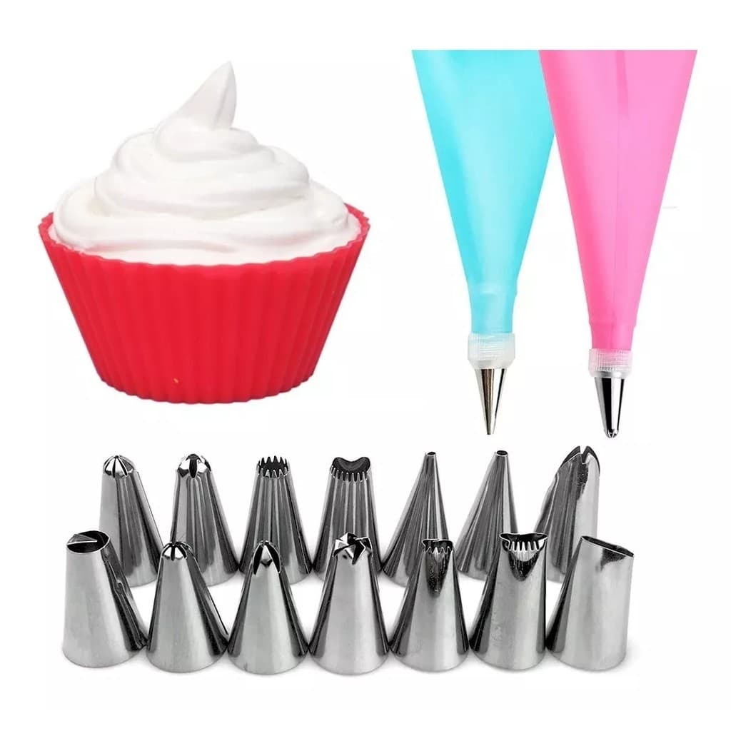 Kit de Decoração de Bolos: 12 Bicos de Confeitar e Saco de 25 cm em Silicone e Aço Inoxidável