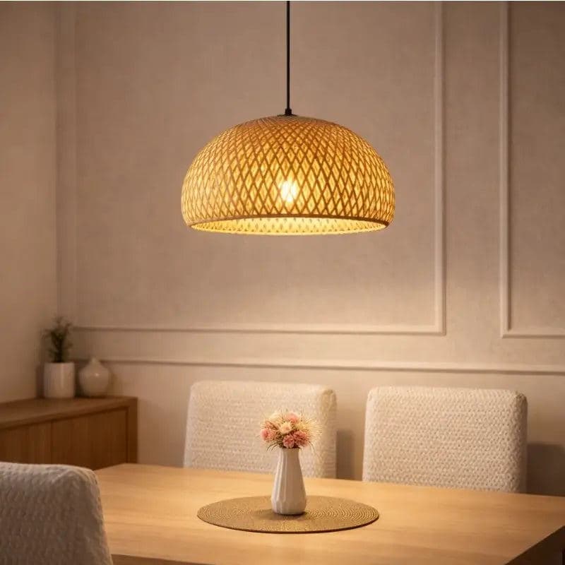 Luminária Teto Pendente de Bambu 35cm Rústica
