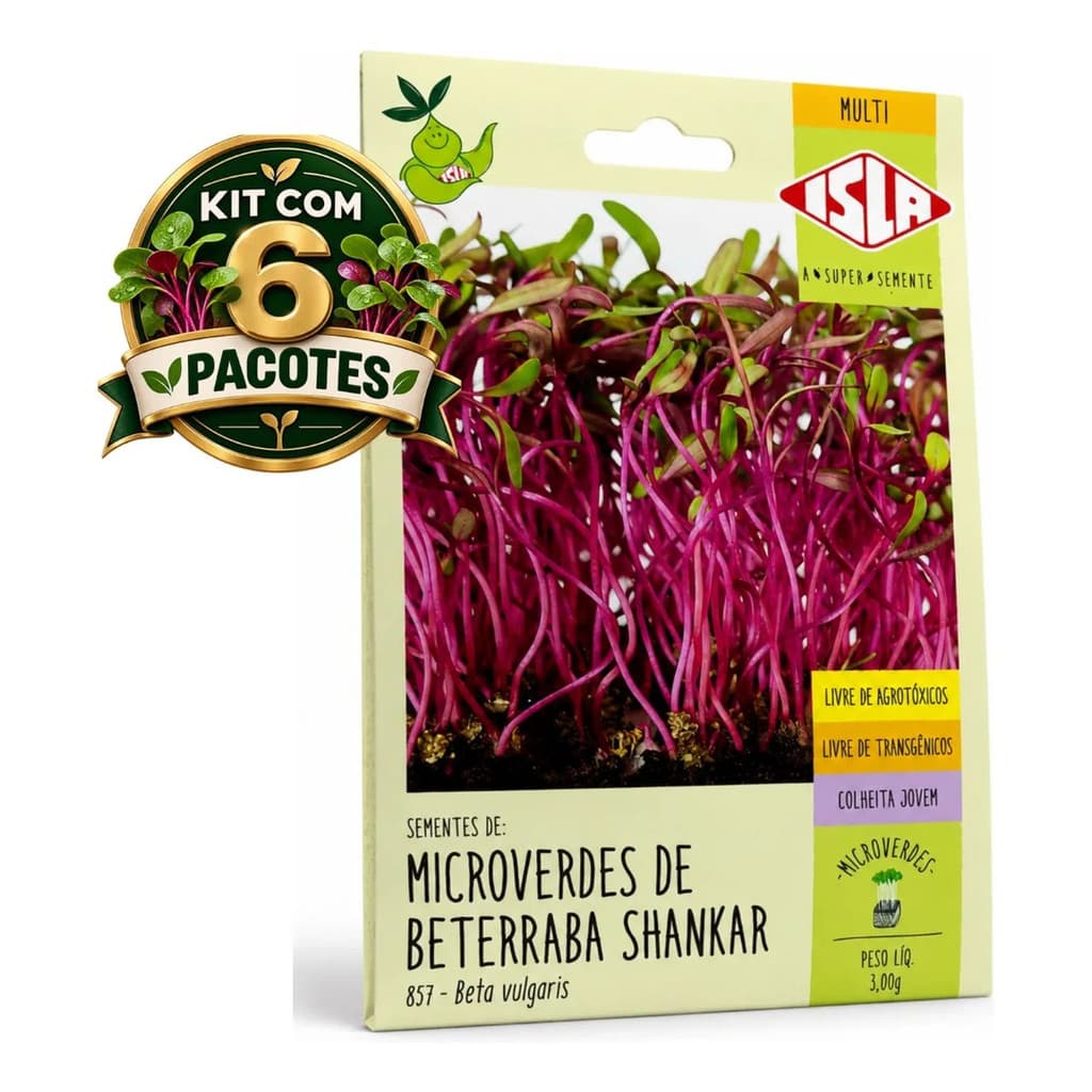 Kit 6 Isla Sementes Beterraba Shankar Para Microgreens Brotos Microverdes Pequenos Espaços e Horta Doméstica