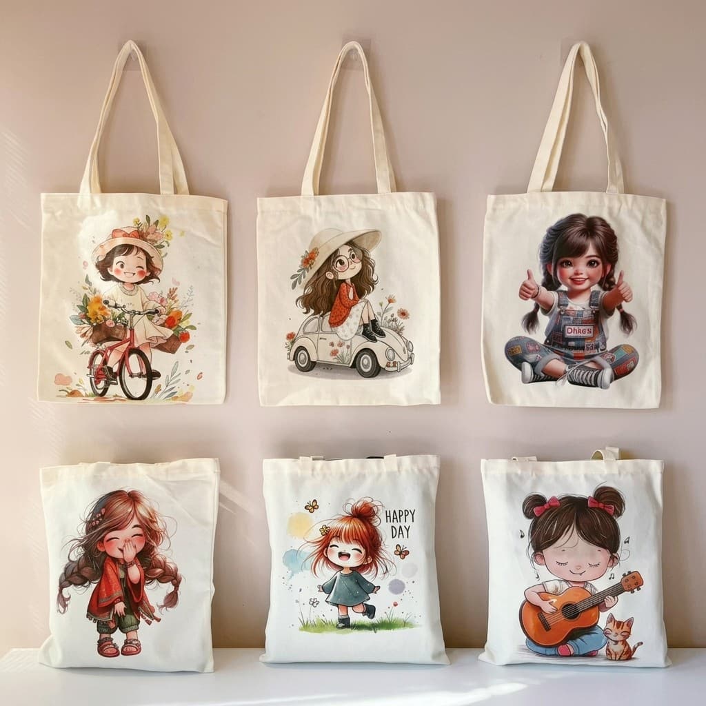 Sacola Ecobag De Lona Grande 40x35cm Estampa Dupla Face Menina Para Compras Escola Passeio