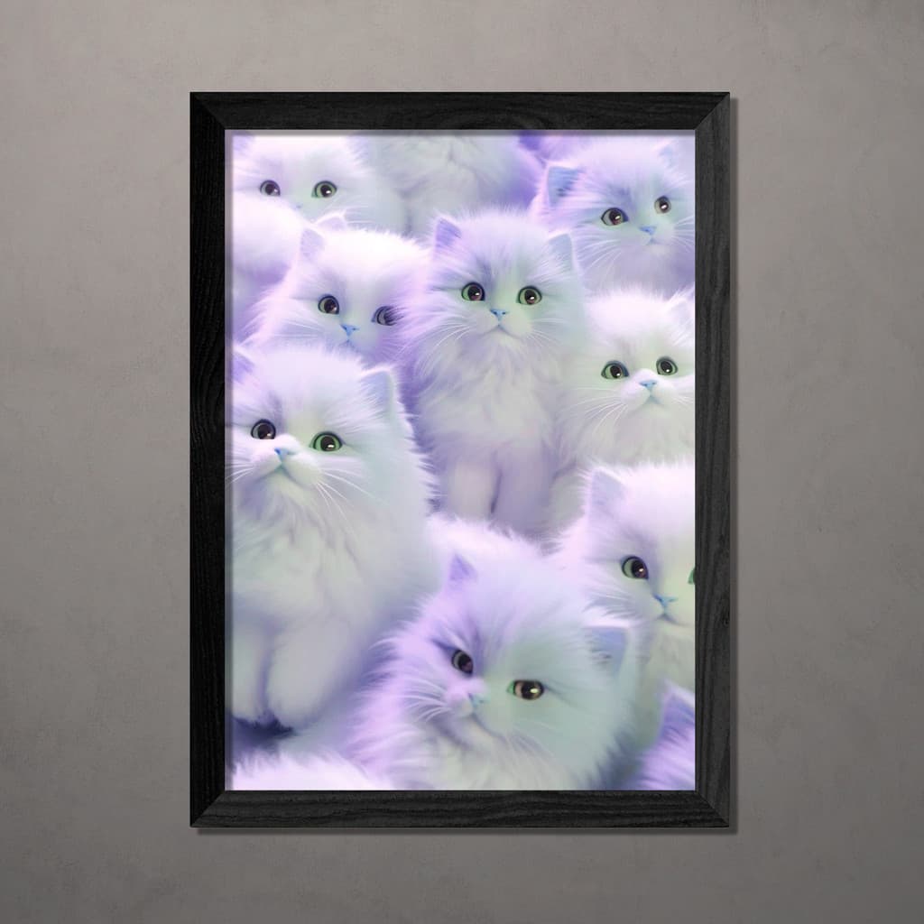 Quadro Decorativo Gatos Purple A4 Com Vidro
