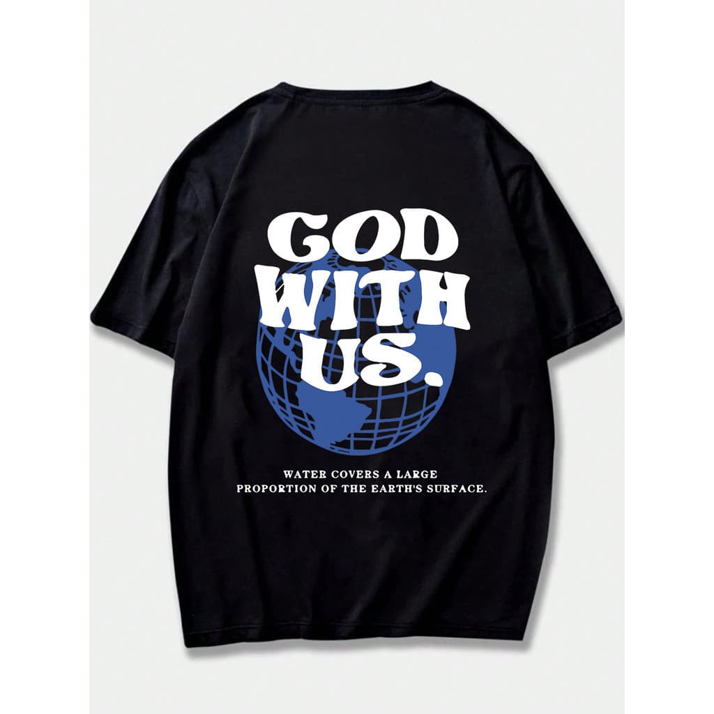 Camiseta Oversized Streetwear God With Us Religiosa Urban Camisa Unissex 100% Algodão Premium