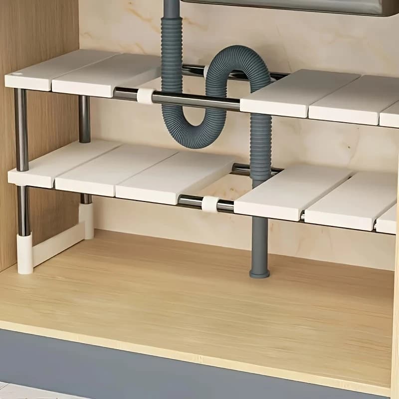 1pc Aço inoxidável e plástico em camadas sob a pia rack de armazenamento - organizador de armário de cozinha retrátil  V