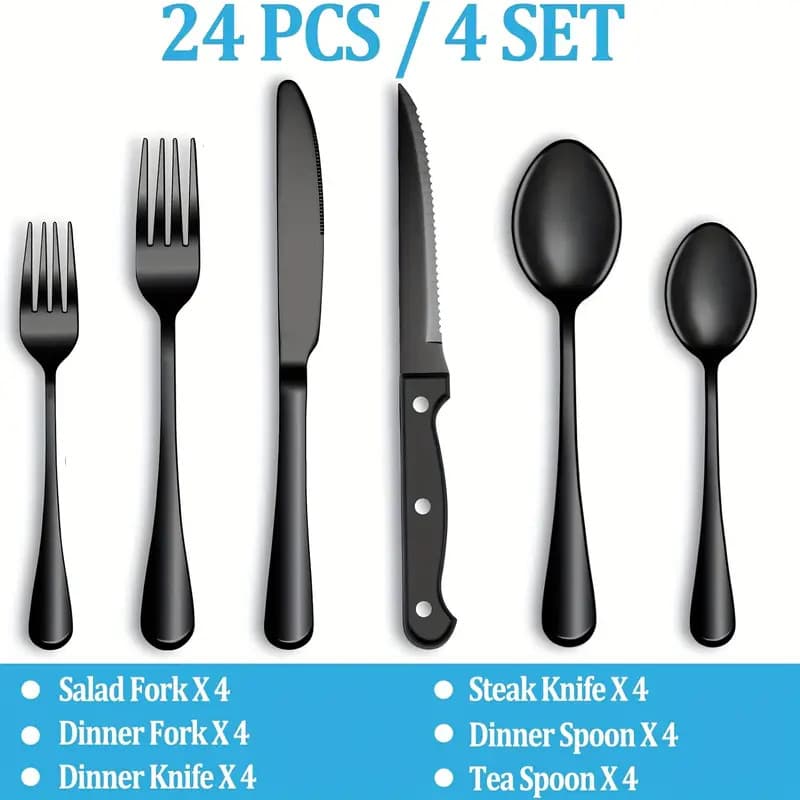 Kit 24 Jogo De Talheres Para Bife Aço Inoxidável 416 Preto Com Colher Pequena com cupom 4.8 Avaliação da loja
