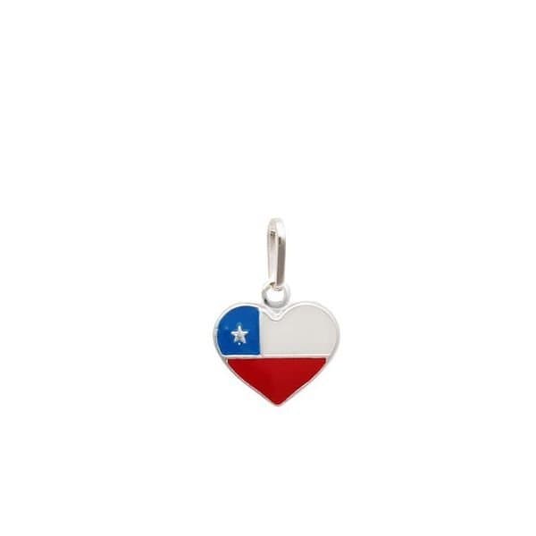 PINGENTE DE PRATA CORAÇÃO 12MM BANDEIRA CHILE COM RESINA