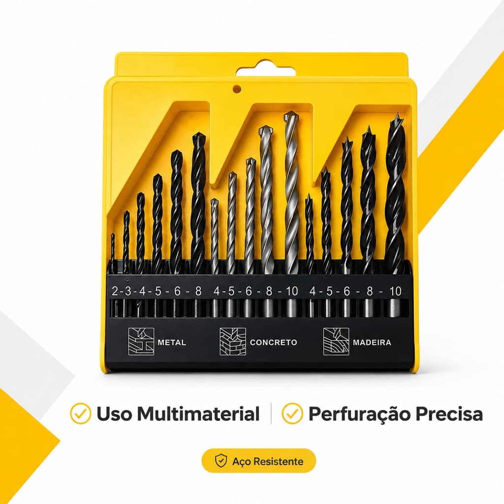 Kit 16 Jogo de Broca Metal Madeira e Widea + Estojo | Caixa de Brocas com Videa para Parede Concreto e Alvenaria