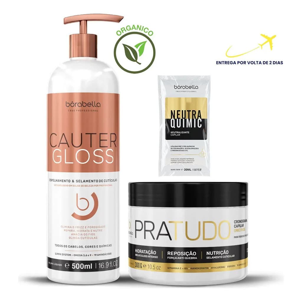 Borabella Cauter Gloss Espelhamento + Máscara Pra Tudo 300g