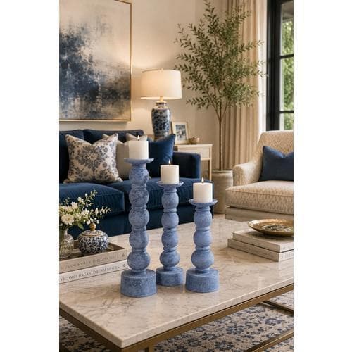 Candelabro Azul Elegante Para Decoração De Ambientes 29x11 SR02M - CASTICAL BALL BLUE 11X11X29 M