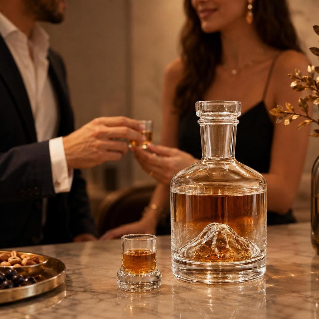 Garrafa Whisky -Licoreira Semicristal Transparente Tampa que Vira Copo Shot 23x12cm para Whisky Licor e Bar licoreira