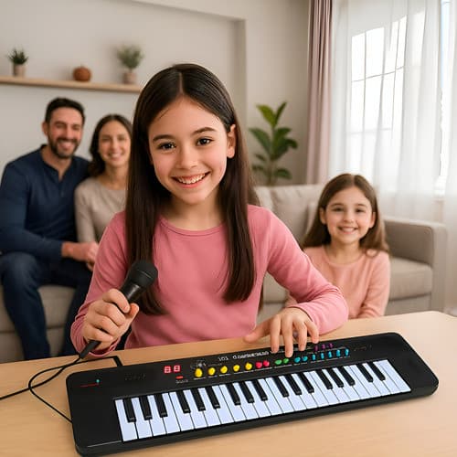 Teclado Piano Musical 37 Teclas com Microfone Infantil Preto