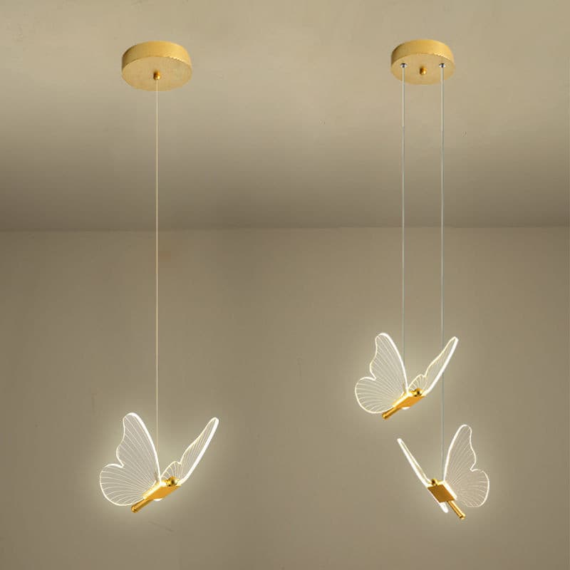 Pendente Dourado Borboleta De Luz LED de 3 cores em 1 luminária de teto do quarto Bivolt no Pix 4.97 Luz borboleta dupla