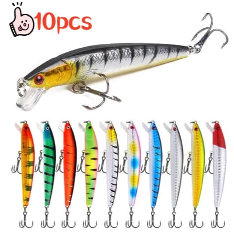 Um conjunto de 10 iscas artificiais de camada média de alta qualidade especialmente projetadas para pesca de truta, form