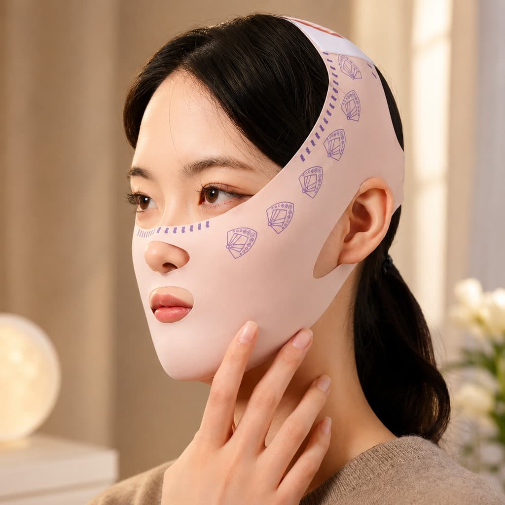 Máscara Cinta Facial Redutora de Papada | Modela o Contorno do Rosto com Efeito V-Line Instantâneo