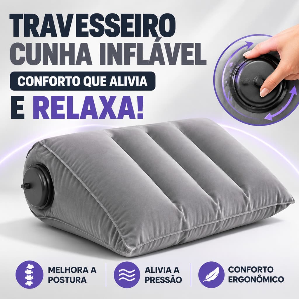 Almofada Inflável Triangular Ergonômica com Bomba Integrada – Relaxamento e Conforto