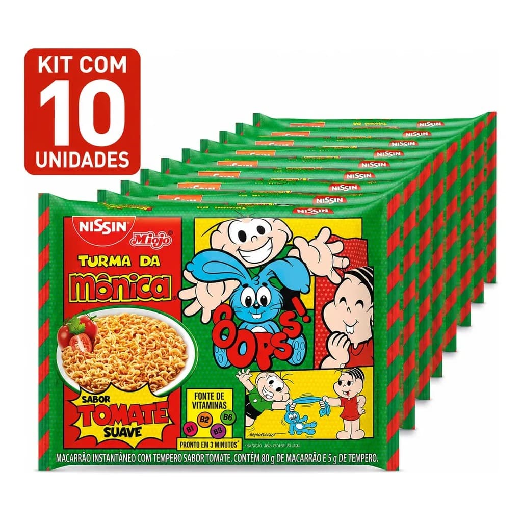 Kit 10 Miojo Nissin Turma Da Mônica Sabor Tomate Suave 85g