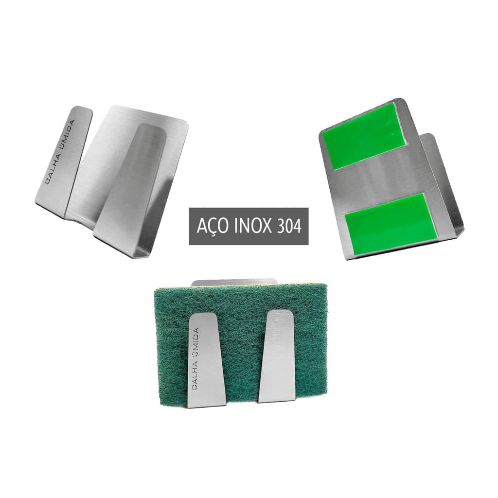 Porta Esponja Com Fita Dupla- Face Em Aço Inox Escovado